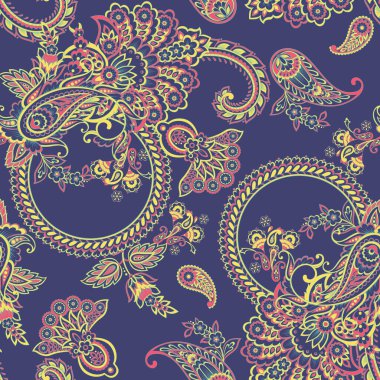 Paisley dikişsiz desen. Hint çiçek vektör süsü 