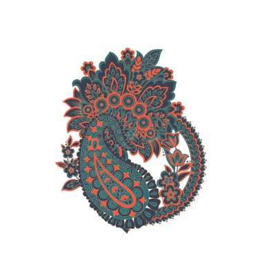 Damask Paisley 'in izole edilmiş deseni. Batik stilinde vintage illüstrasyon