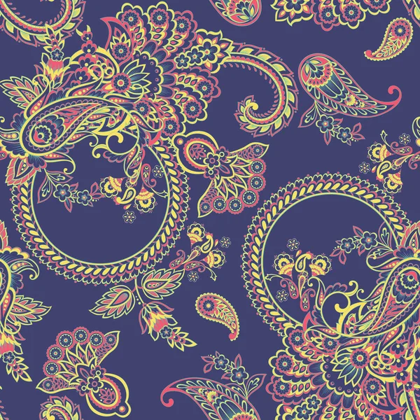 Patrón Sin Costuras Paisley Ornamento Indio Vector Floral — Archivo Imágenes Vectoriales