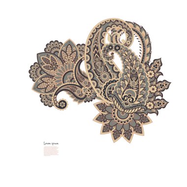 Paisley vektör izole desen. Damask biçimi Vintage illüstrasyonu