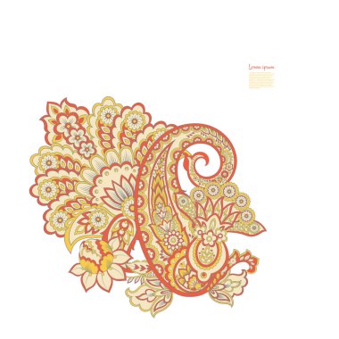 Paisley vektör izole desen. Damask biçimi Vintage illüstrasyonu