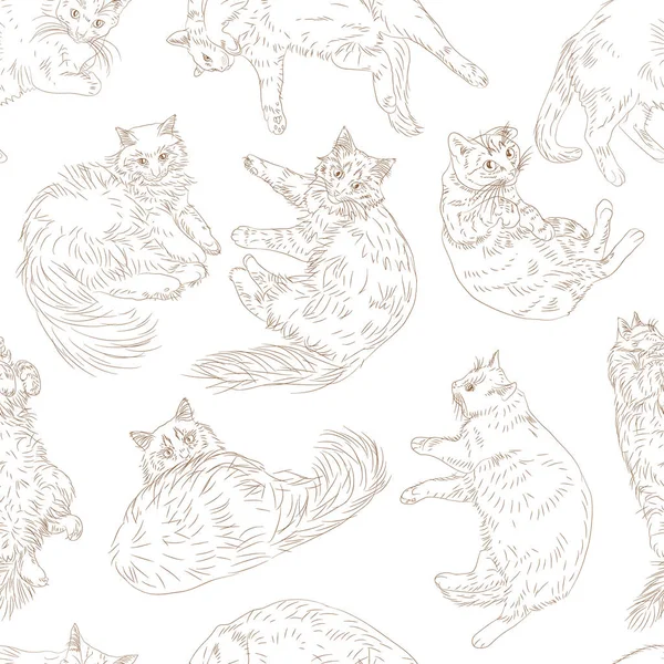 Cute Cats Seamless Pattern Pets Vector Background — Stock Vector