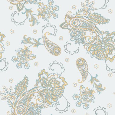 Paisley vektör seamless modeli. Fantastik çiçek yaprakları. Tekstil bohem Yazdır. Batik boyama. Vintage