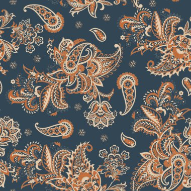 Geleneksel dikişsiz şal deseni. Hint çiçek süsü.