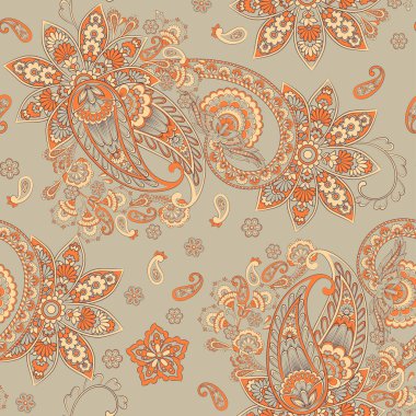 Paisley vektör seamless modeli. Fantastik çiçek yaprakları. Tekstil bohem Yazdır. Batik boyama. Vintage