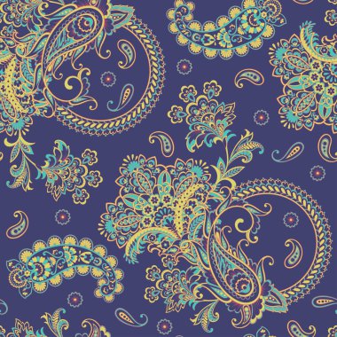 Paisley vektör kusursuz desen. Muhteşem çiçek, yapraklar. Batik tarzı resim. Eski arkaplan