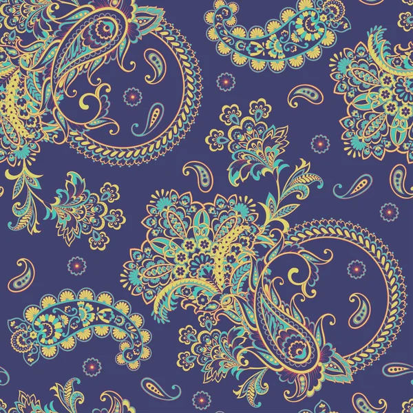 Paisley Vektor Sömlöst Mönster Fantastisk Blomma Blad Batik Stil Målning — Stock vektor