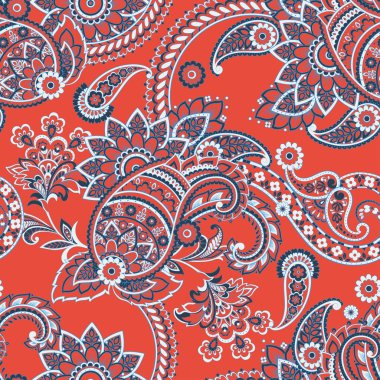 Paisley vektör seamless modeli. Fantastik çiçek yaprakları. Tekstil bohem Yazdır. Batik boyama. Vintage