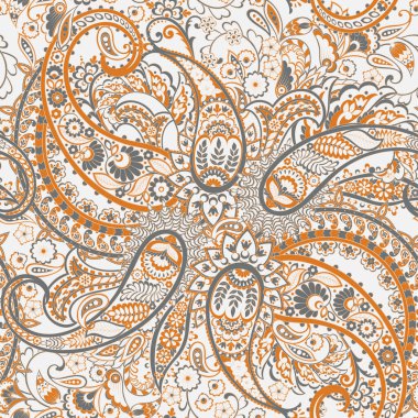 Geleneksel dikişsiz şal deseni. Hint çiçek süsü..