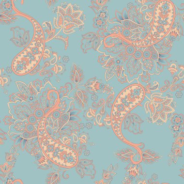 Paisley vektör kusursuz desen. Muhteşem çiçek, yapraklar. Batik tarzı resim. Eski arkaplan