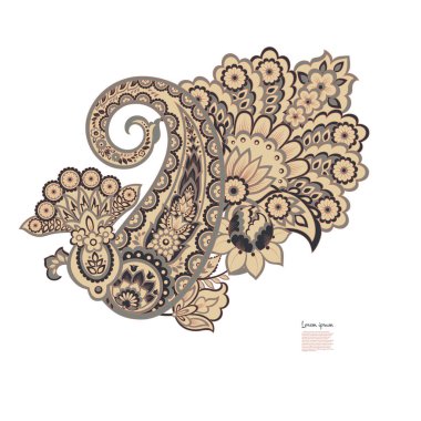 Paisley vektör izole desen. Damask biçimi Vintage illüstrasyonu