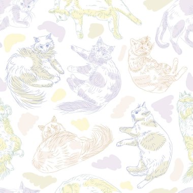 Şirin kediler pürüzsüz desen. evcil hayvan vektörü arka planı