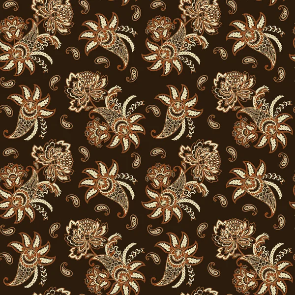 Векторный Рисунок Пейсли Бесшовный Фантастический Цветок Листья Живопись Стиле Батик — стоковый вектор