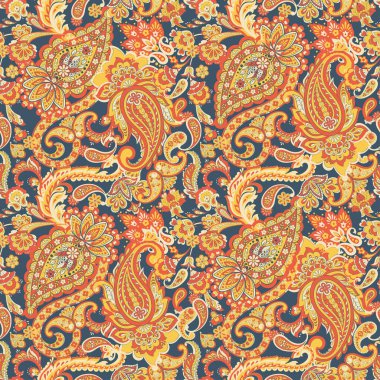 Paisley vektör kusursuz desen. Muhteşem çiçek, yapraklar. Batik tarzı resim. Eski arkaplan