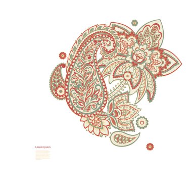 Paisley izole edilmiş. Tasarım için izole edilmiş desenli kart. Paisley vektör deseni. Nakış işlemeli çiçek vektörü dikişsiz desen.