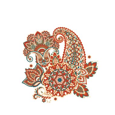 Paisley izole edilmiş. Tasarım için izole edilmiş desenli kart. Paisley vektör deseni. Nakış işlemeli çiçek vektörü dikişsiz desen