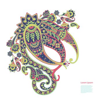 Paisley Vektör Deseni. İzole edilmiş Asya İllüstrasyonu