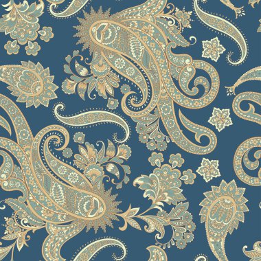 Paisley vektör seamless modeli. Fantastik çiçek yaprakları. Tekstil bohem Yazdır. Batik boyama. Vintage