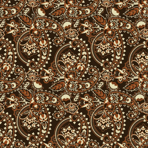 Paisley Ornamental Seamless Pattern Kalamkari Vector Fabric Background — Stock Vector