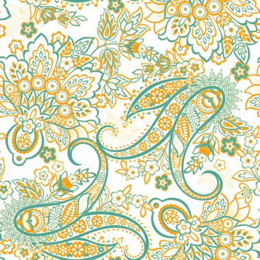 Paisley Süslü, pürüzsüz desen. kalamkari vektör kumaş arkaplanı