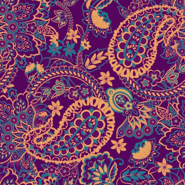 Çiçeksel elementlerle desenli, pürüzsüz etnik desen..