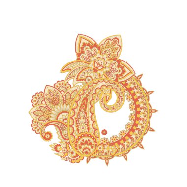 Paisley Floarl yalıtılmış desen. Batik biçiminde vektör illüstrasyonu