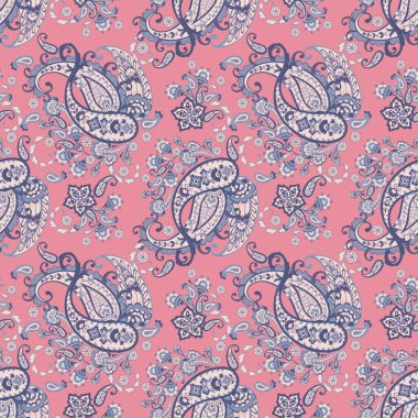 Şal desenli ve etnik çiçekli kusursuz vektör deseni. Çiçek mahsulü arka plan