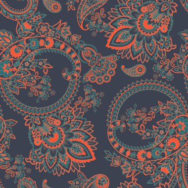 Paisley vektör seamless modeli. Fantastik çiçek yaprakları. Tekstil bohem Yazdır. Batik boyama. Vintage