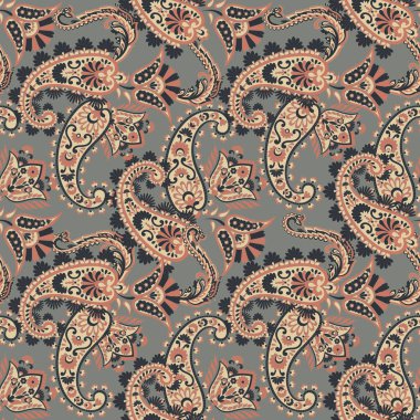 Paisley Çiçek Doğulu Etnik Düzen. Kusursuz Vektör Süslemesi. Hint kumaşı desenleri.