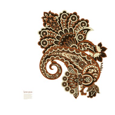 Paisley vektör izole desen. Damask biçimi Vintage illüstrasyonu