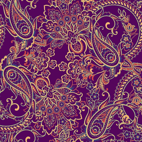 Бесшовный Рисунок Орнаментом Пейсли Украшенный Цветочный Декор Векторная Иллюстрация — стоковый вектор