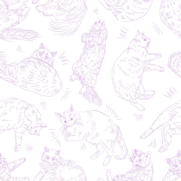 Милые Кошки Бесшовный Шаблон Векторный Фон Домашних Животных — стоковый вектор