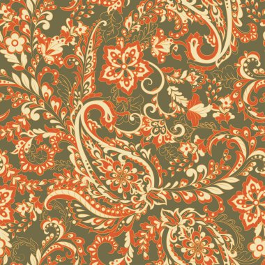 Çiçeksiz desenli desenli şal desenli süs. Asya tekstil biçiminde vektör illüstrasyonu