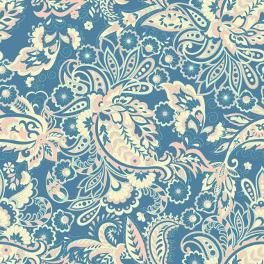 Paisley vektör seamless modeli. Fantastik çiçek yaprakları. Tekstil bohem Yazdır. Batik boyama. Vintage