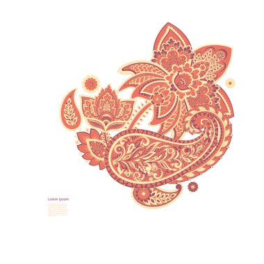 Paisley izole edilmiş. Tasarım için izole edilmiş desenli kart. Paisley vektör deseni. Nakış işlemeli çiçek vektörü dikişsiz desen.