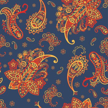 Paisley Süslü, pürüzsüz desen. kalamkari vektör kumaş arkaplanı