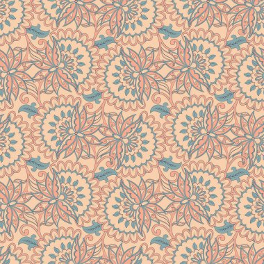 Etnik çiçeklerle kusursuz desen. Asya tekstil tarzında Vektör Çiçek İllüstrasyonu