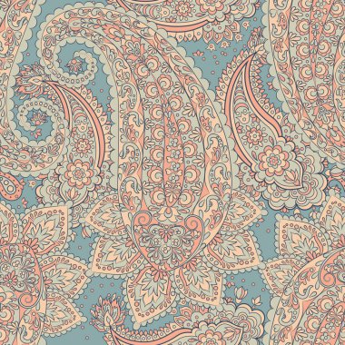 Çiçeksiz desenli desenli şal desenli süs. Asya tekstil biçiminde vektör illüstrasyonu