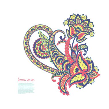 Paisley izole desen. Damask biçimi Vintage illüstrasyonu