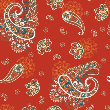 Hint tarzı çiçeklerle Paisley seamless modeli. 