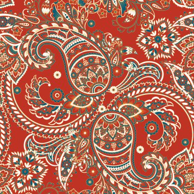 Paisley Süslü, pürüzsüz desen. kalamkari vektör kumaş arkaplanı