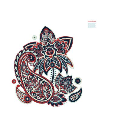 Paisley izole edilmiş. Tasarım için izole edilmiş desenli kart. Paisley vektör deseni. Nakış işlemeli çiçek vektörü dikişsiz desen.