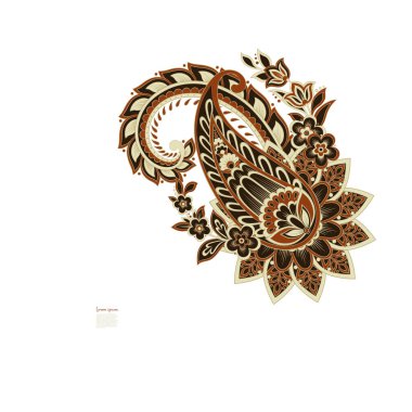 Paisley izole edilmiş. Tasarım için izole edilmiş desenli kart. Paisley vektör deseni. Nakış işleme çiçek vektör deseni.