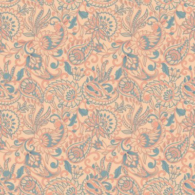 Paisley Süslü, pürüzsüz desen. kalamkari vektör kumaş arkaplanı