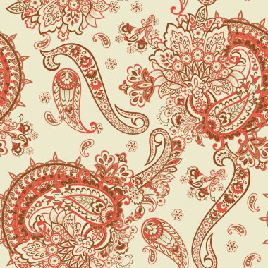 Hint tarzı çiçeklerle Paisley seamless modeli. 
