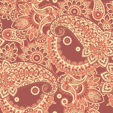 Paisley vektör seamless modeli. Fantastik çiçek yaprakları. Tekstil bohem Yazdır. Batik boyama. Vintage