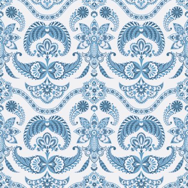 Kumaş tasarımı için Damask Paisley kusursuz vektör deseni.