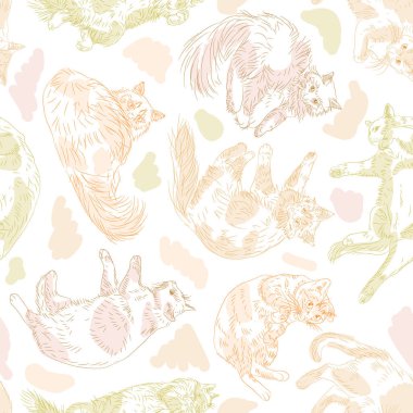 Şirin kediler pürüzsüz desen. evcil hayvan vektörü arka planı