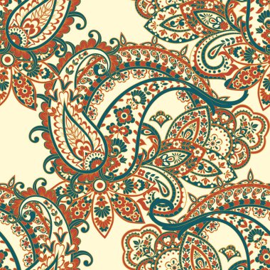 Hint tarzı çiçeklerle Paisley seamless modeli.