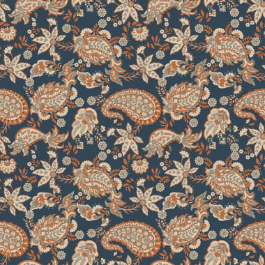 Paisley vektör seamless modeli. Fantastik çiçek yaprakları. Tekstil bohem Yazdır. Batik boyama. Vintage